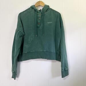 Roxy Dark Green Acd Wash Long Sleeve Pullover Cropped Hoodie Women's Large